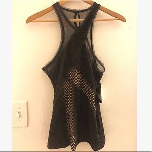 BCBGMaxAzria Black Mesh Racerback Tank